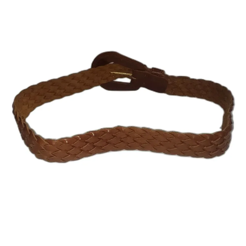 Brown Leather Braided Belt with Leather Buckle Womens Size Medium